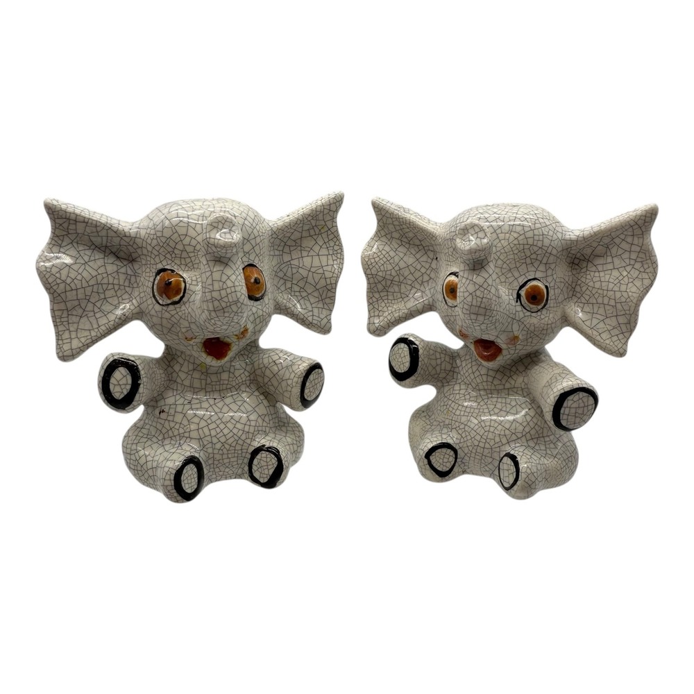 Vintage Crackle Glaze Elephant Salt & Pepper Shakers – Made in Japan No Stoppers